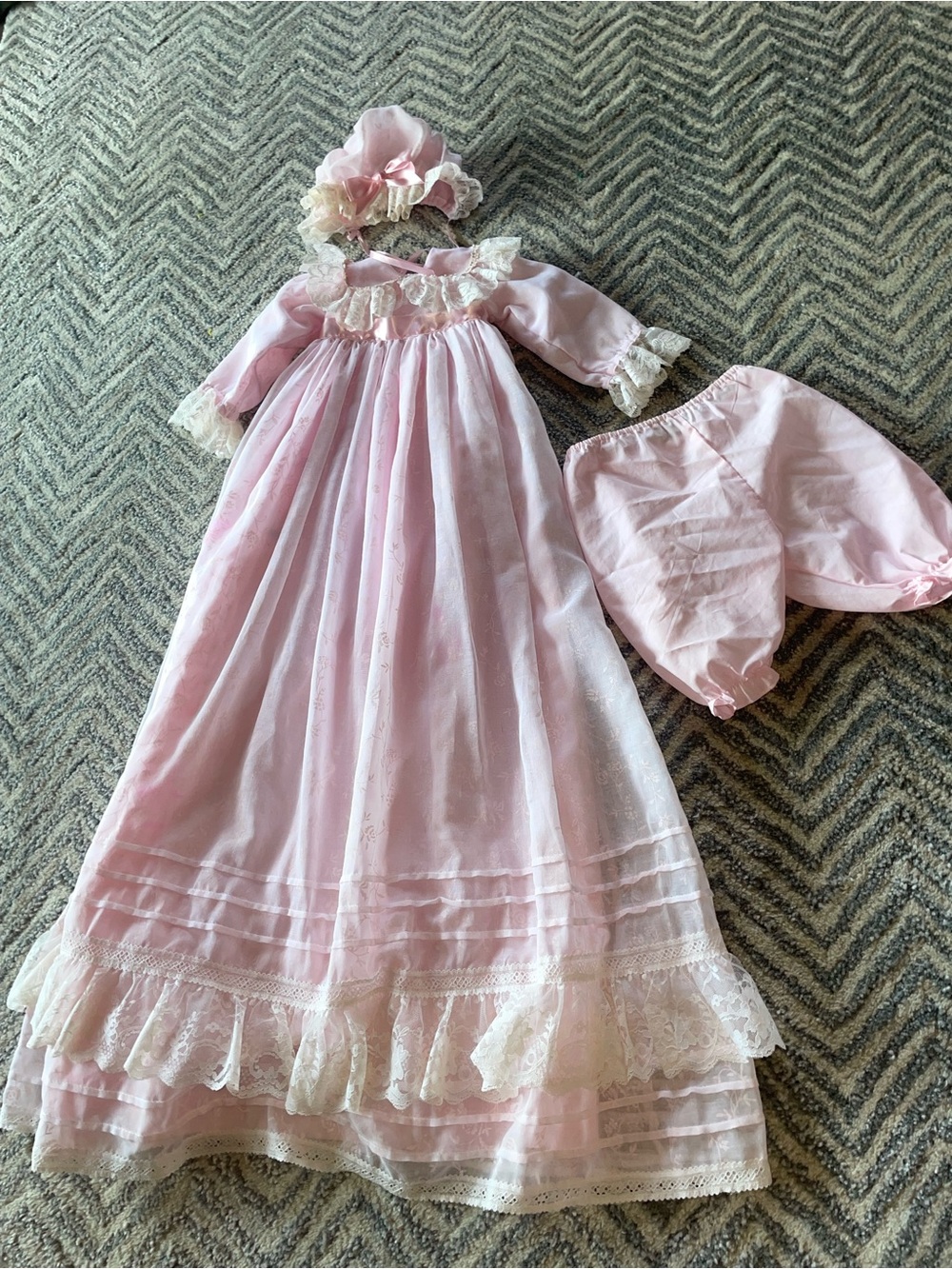 Pink Lace Christening Gown Set for Doll - Lee Middleton